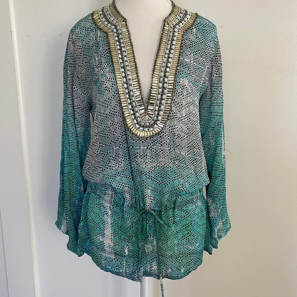 TAJ by Sabrina Crippa silk beaded tunic top